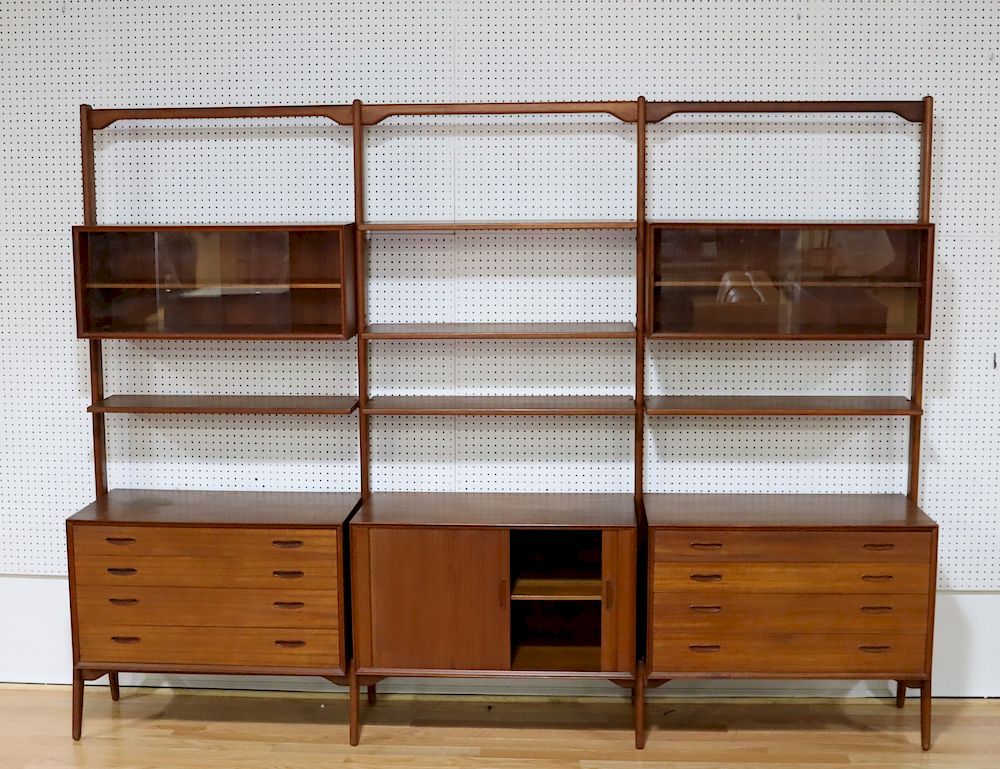 Appraisal: MIDCENTURY Teak Wall Unit To include two smaller cabinets x