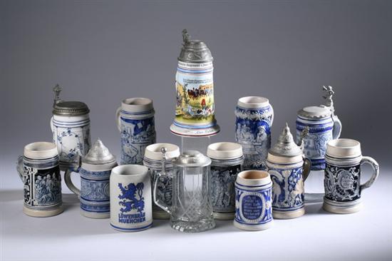 Appraisal: TEN GERMAN SALT GLAZED AND COBALT-DECORATED BEER STEINS th century