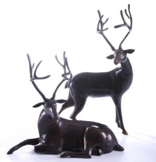 Appraisal: Bronze Stag Sculptures Two bronze Stag sculptures one standing stag