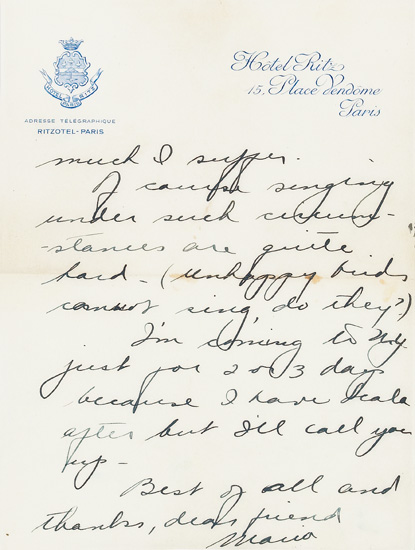 Appraisal: CALLAS MARIA Autograph Letter Signed Maria to Edward Konrad complaining