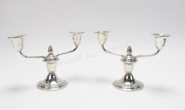 Appraisal: Pair of Newport weighted Sterling two-light candlesticks tall