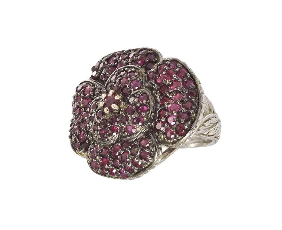 Appraisal: BURMA RUBY FLOWER RING Sterling silver and K yellow gold