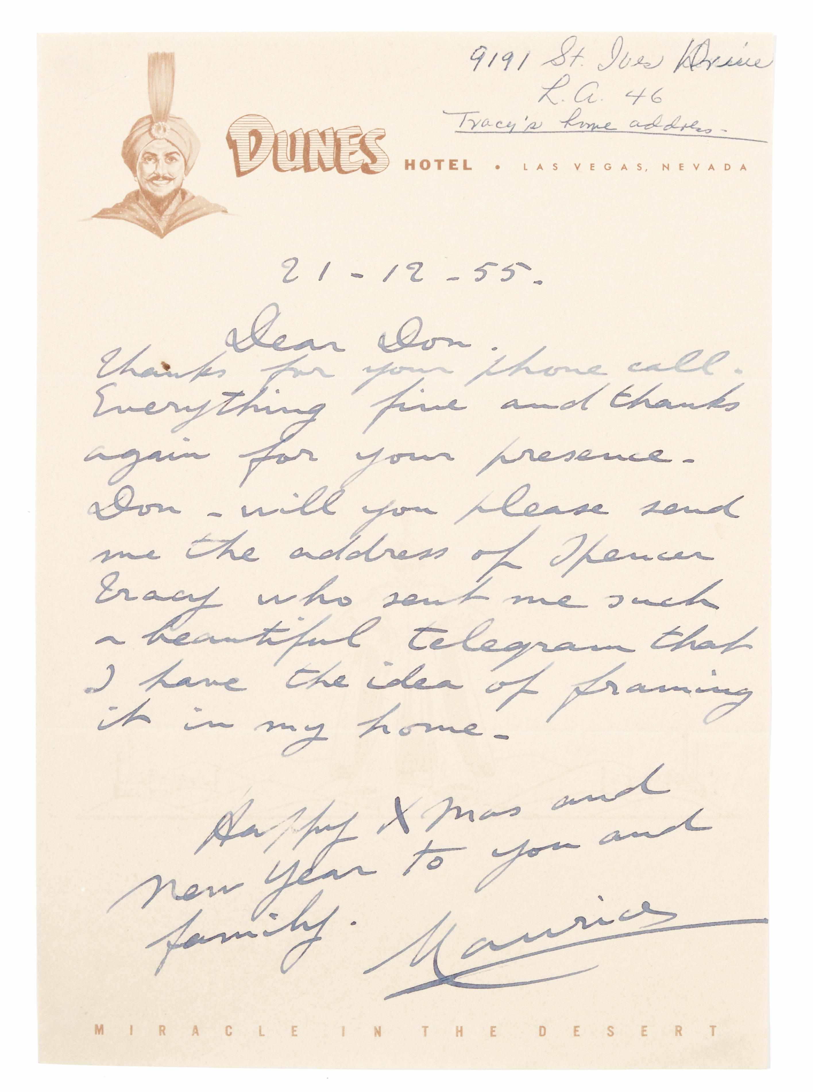 Appraisal: CHEVALIER MAURICE - Autograph Letters Signed ''Maurice'' in English pp