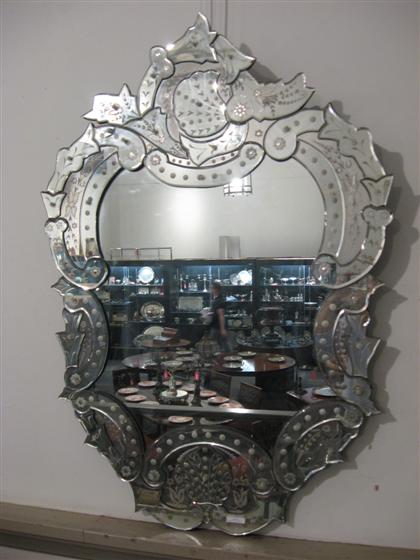 Appraisal: Venetian glass mirror th century Of cartouche shape with applied