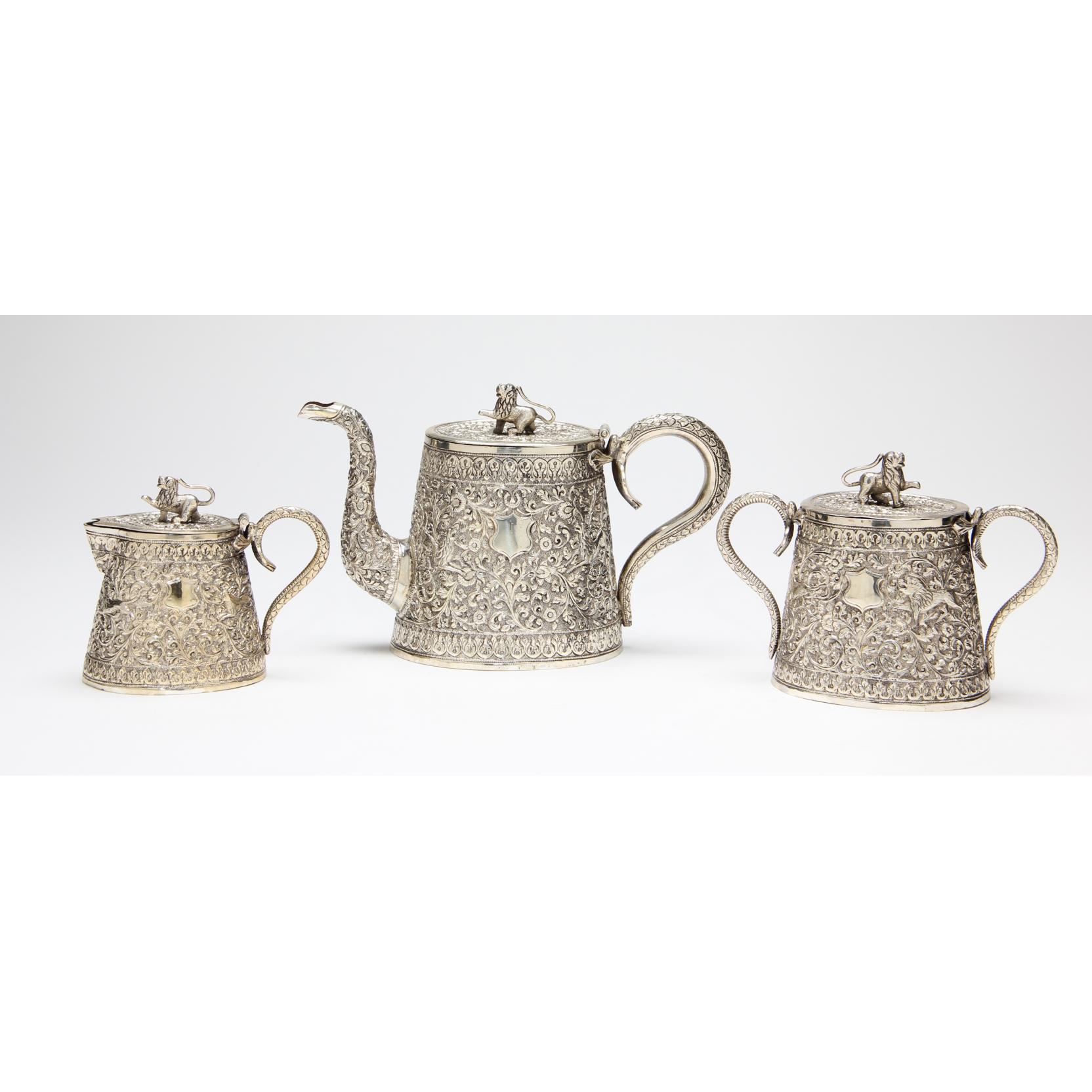 Appraisal: Indian Colonial Silver Tea Set Kutch circa three pieces including