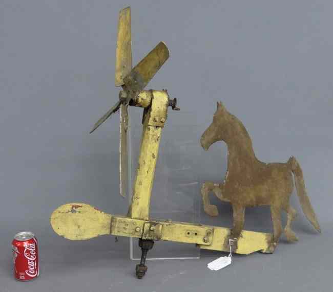 Appraisal: Early horse whirligig in original yellow paint '' W ''