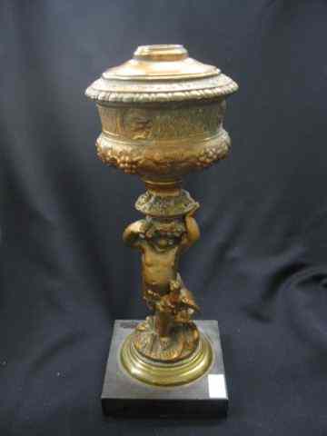 Appraisal: Victorian Figural Spelter Oil Lamp base cherub decor medallion front