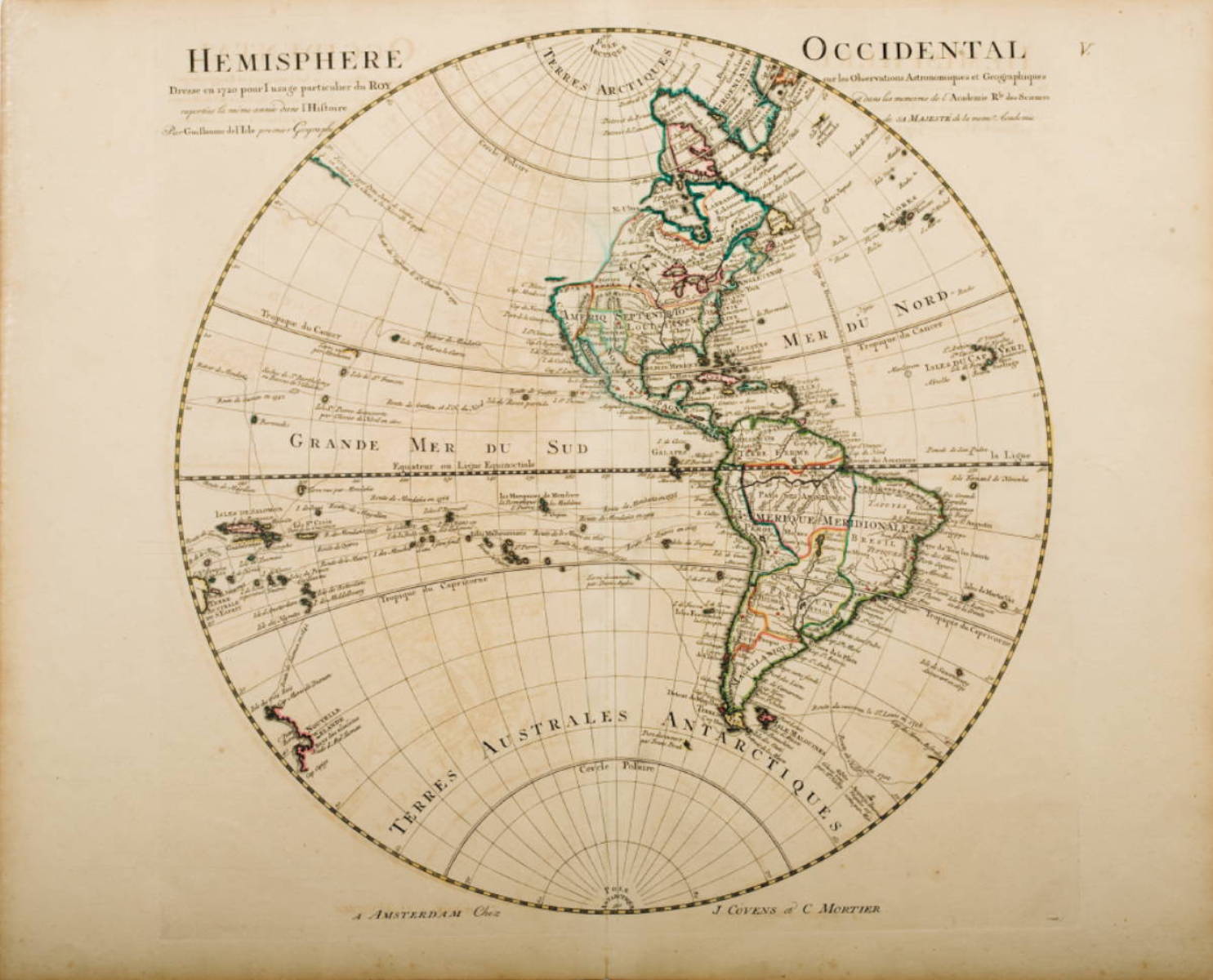 Appraisal: ENGRAVED MAP HEMISPHERE OCCIDENTAL JEAN COVENS AND CORNEILLE MORTIER AMSTERDAM