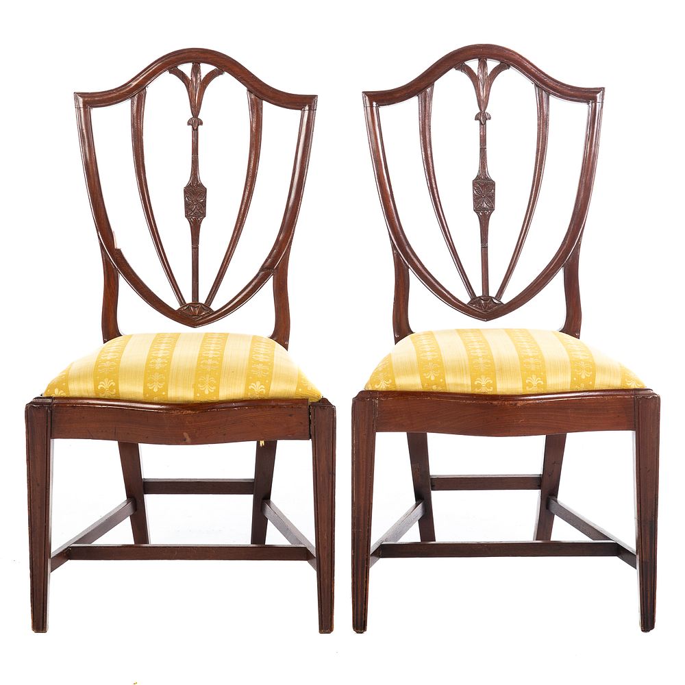 Appraisal: Pair of Federal Mahogany Shield Back Chairs Shaped front with