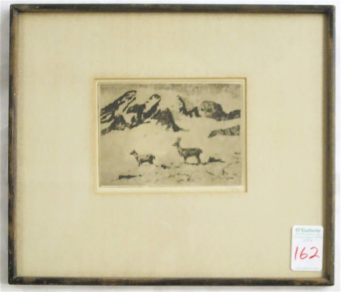 Appraisal: EUSTACE PAUL ZIEGLER ETCHING Seattle Washington - Deer with mountain