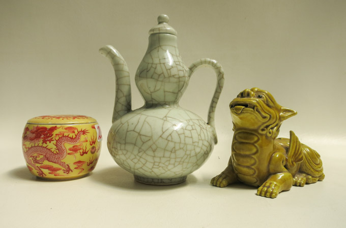 Appraisal: THREE ASSORTED CHINESE PORCELAINS Chinese Republic lidded tea jar having