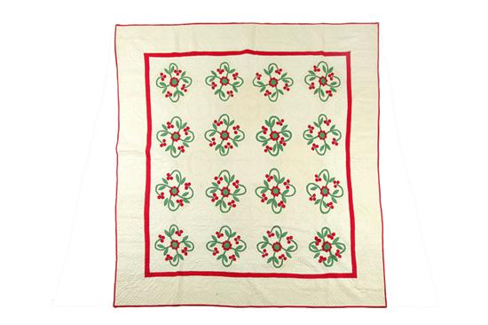 Appraisal: APPLIQUE QUILT AND PILLOW COVER American cotton Buttonhole appliqued floral