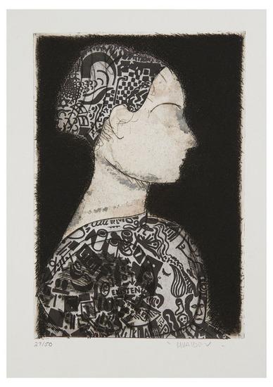 Appraisal: Manolo Vald s b Perfil Etching printed in colors with