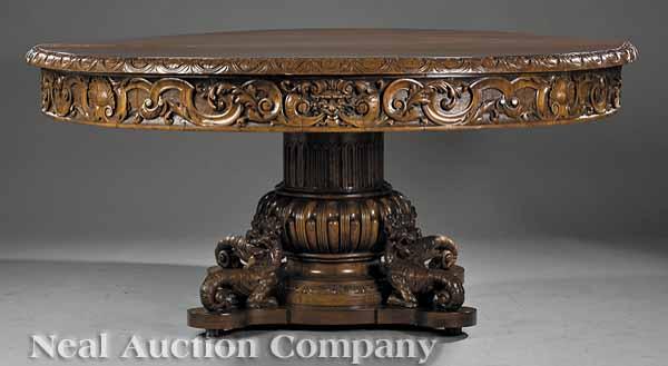 Appraisal: An American Renaissance Carved Walnut Extension Dining Table late th