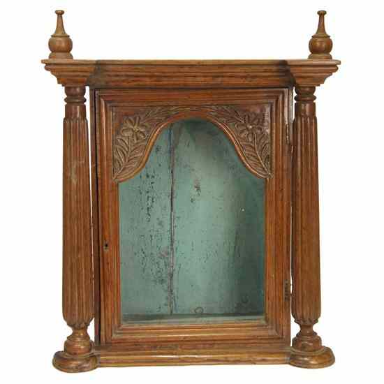 Appraisal: An Indo-Portuguese Painted Jackfruit Tabletop Shrine Cabinet circa having a