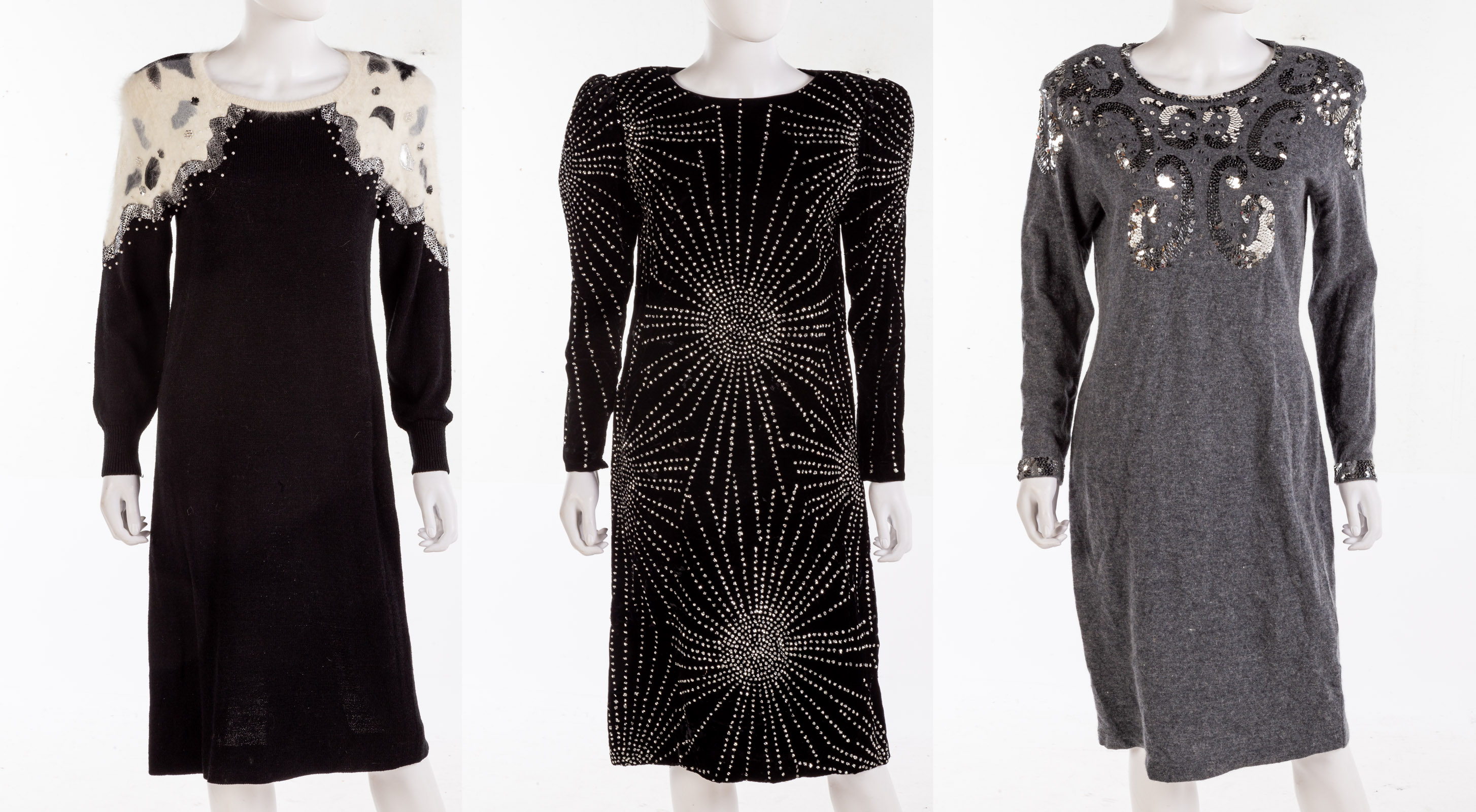 Appraisal: COLLECTION OF KNIT AND VELVET DRESSES Including lambs wool dress