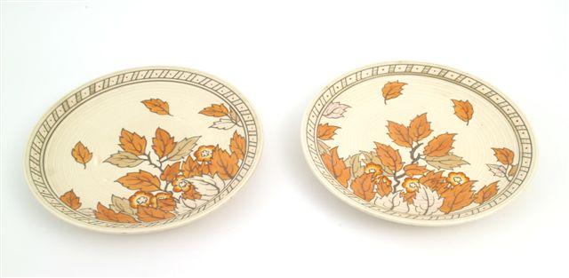 Appraisal: PAIR OF CHARLOTTE RHEAD FOR CROWN DUCAL GOLDEN LEAVES PATTERN