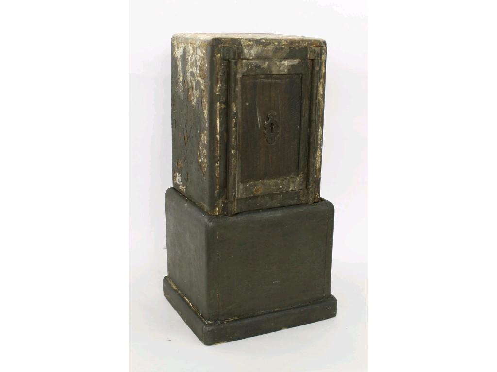 Appraisal: Small cast iron safe upon wooden stand high overall