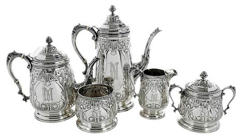 Appraisal: Five Piece Sterling Coffee Service American th century hand chased