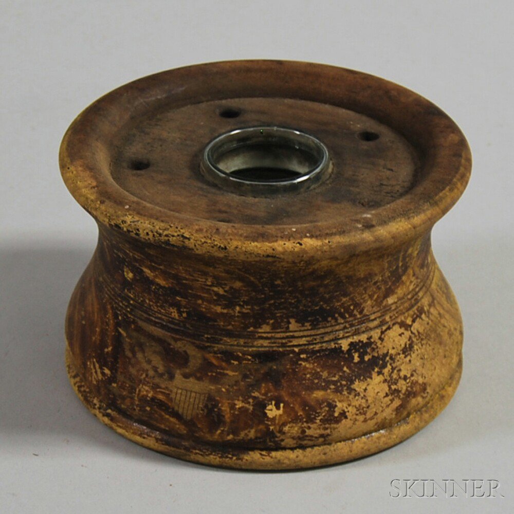 Appraisal: Turned and Grain-painted Inkwell possibly Connecticut early th century the