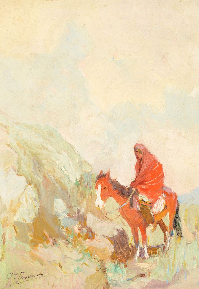 Appraisal: Oscar Berninghaus Indian on Horseback Exclusive on Bidsquare OSCAR BERNINGHAUS