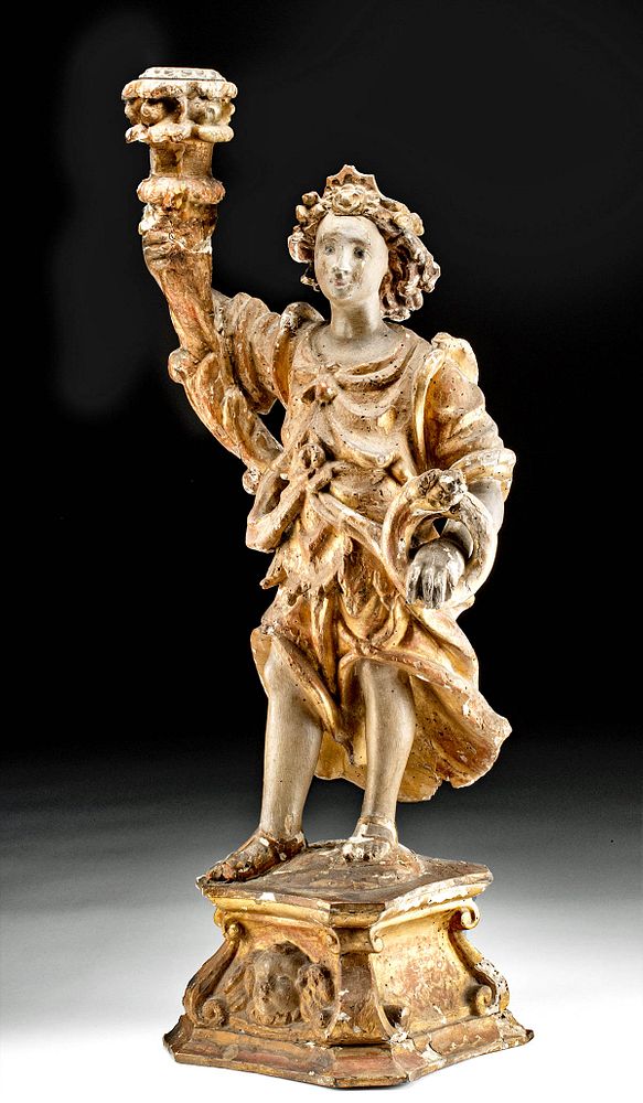 Appraisal: th C European Gilt Wood Figural Candleholder - Ceres Western