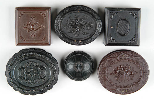 Appraisal: SIX ASSORTED GUTTA PERCHA CASES plate Scroll with tintype of