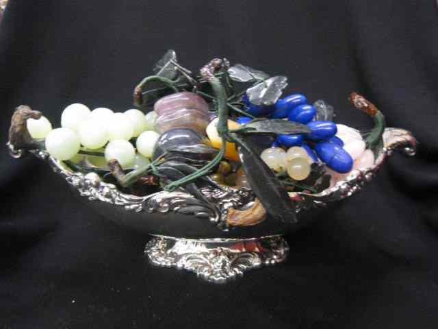 Appraisal: Silverplate Centerpiece Bowl with Jade Hardstone fruit '' x ''