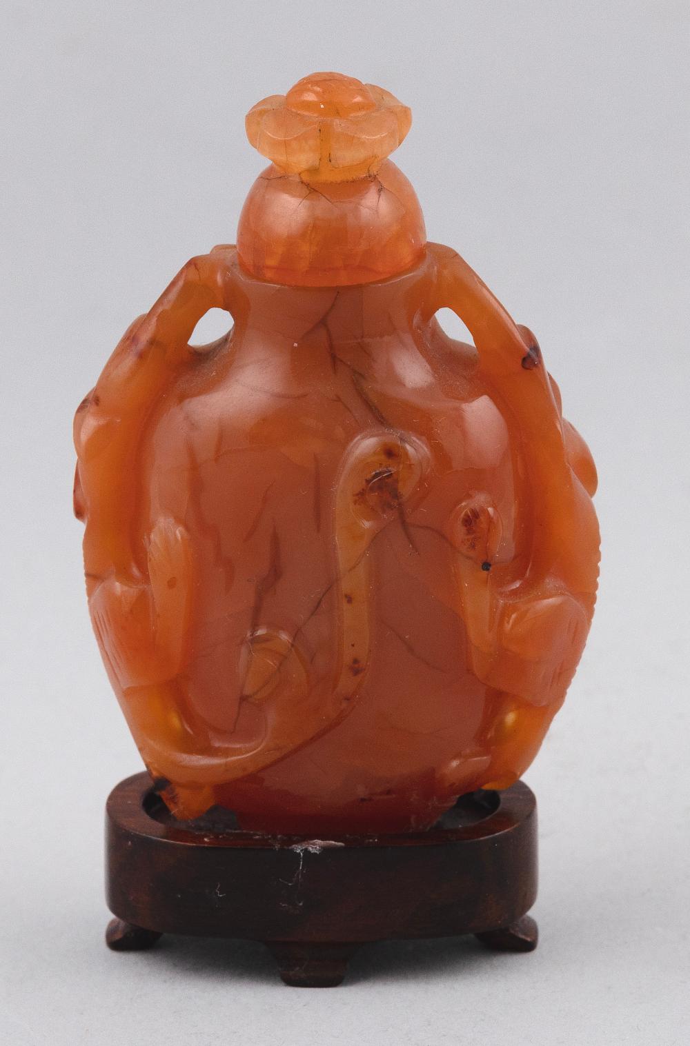 Appraisal: CHINESE CARVED BUTTERSCOTCH AGATE SNUFF BOTTLE LATE TH EARLY TH