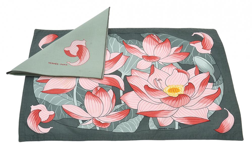 Appraisal: A SET OF HERMES LOTUS PRINTED COTTON PLACEMATS together with