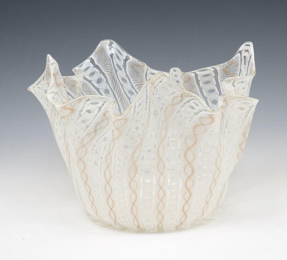 Appraisal: Venini Latticino Fazzoletti glass bowl Venini Latticino Fazzoletti glass bowl