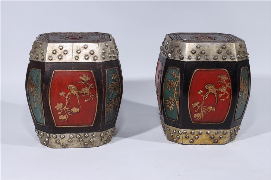 Appraisal: Pair of Chinese gilt and lacquered wood covered storage vessels