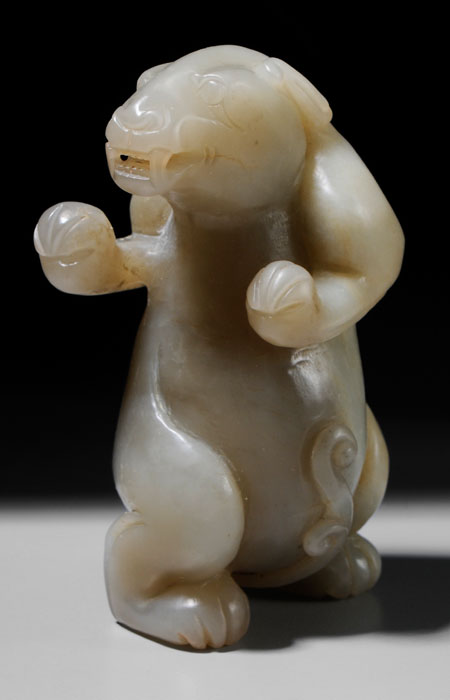 Appraisal: Jade Archaistic Han Bear-Like Creature Qing Dynasty translucent celadon with