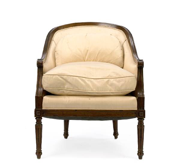 Appraisal: A pair of Louis XVI style walnut tub chairs height