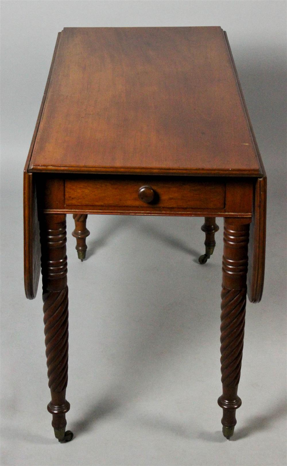 Appraisal: LATE FEDERAL CARVED MAHOGANY DROP LEAF TABLE having a rectangular