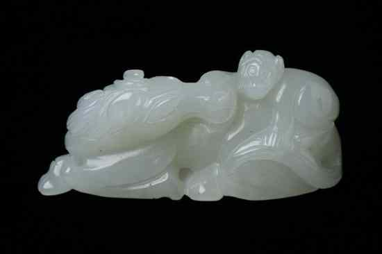 Appraisal: CHINESE CELADON JADE FIGURE OF HORSE AND MONKEY - in