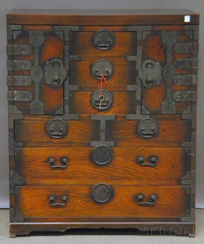 Appraisal: Korean Japanese Iron-mounted Wood Tansu Chest ht wd dp in