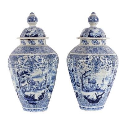 Appraisal: A large pair of Delftware blue and white vases and