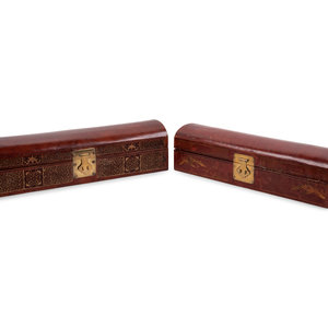 Appraisal: Two Chinese Leather Veneered Scroll Boxes Late th Early th