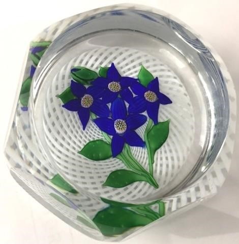 Appraisal: SAINT LOUIS BLUE FLOWERS ON LATTICINO GROUND SIGNED CONTEMPORARY DIAMETER