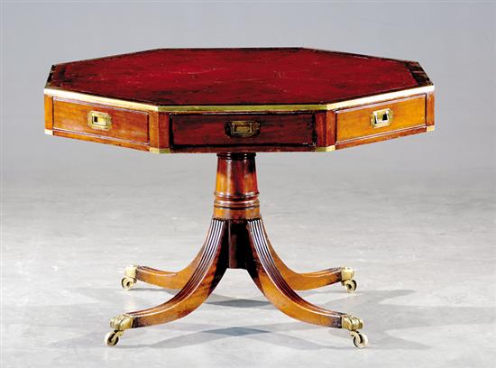 Appraisal: English Sheraton style mahogany octagonal rent table mid th century