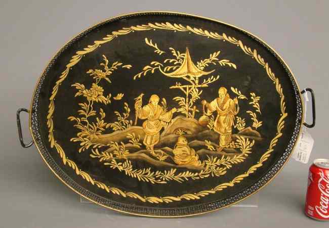 Appraisal: Chinoisserie decorated tole tray signed on back ''Olive Morgan Turner''