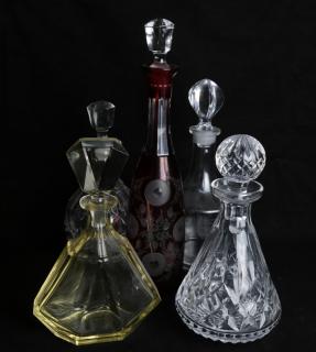 Appraisal: Five Crystal Decanters Cut and etched glass decanters Tallest H