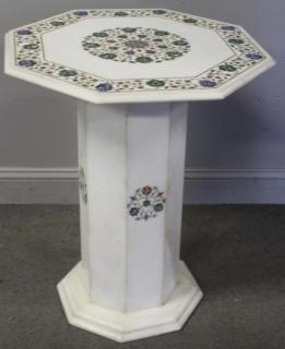 Appraisal: Inlaid Marble Pedestal Table With Octagonal Top Nice quality with