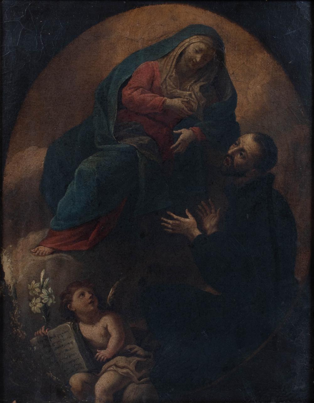 Appraisal: EUROPEAN SCHOOL TH CENTURY MADONNA WITH SAINT Oil on canvas