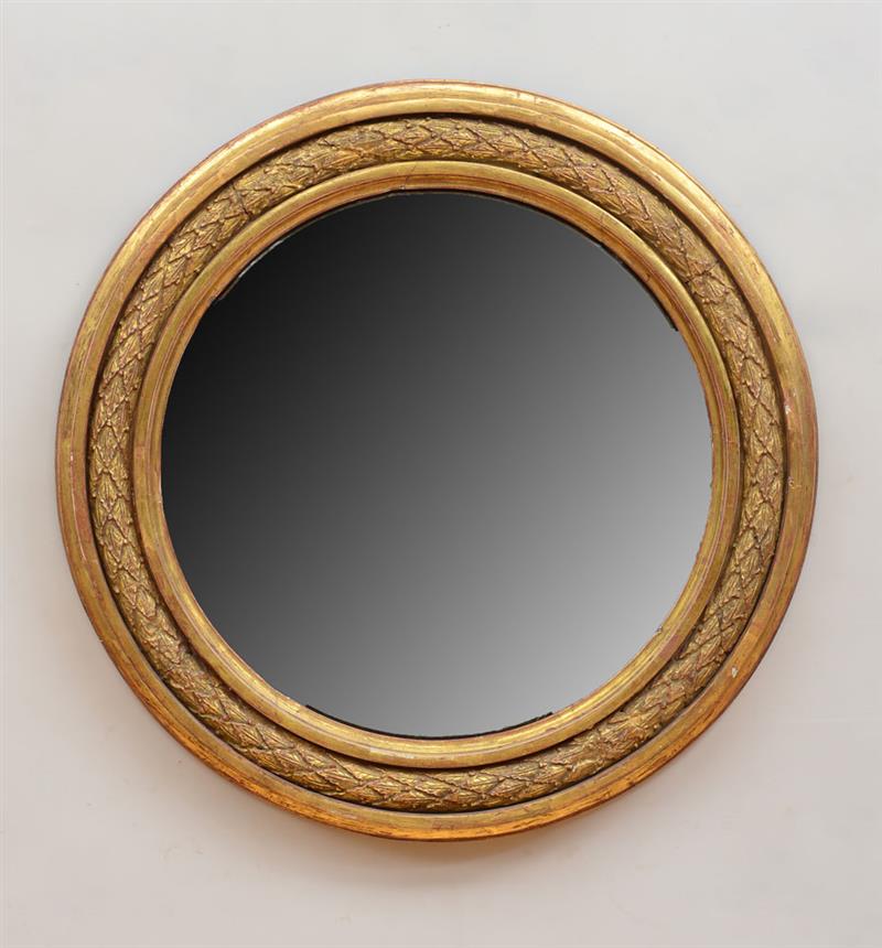 Appraisal: REGENCY GILTWOOD CONVEX MIRROR The circular mirror plate within a