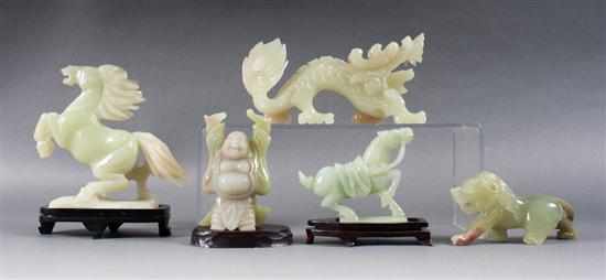 Appraisal: Five Chinese carved hardstone figures th century figures include Buddha