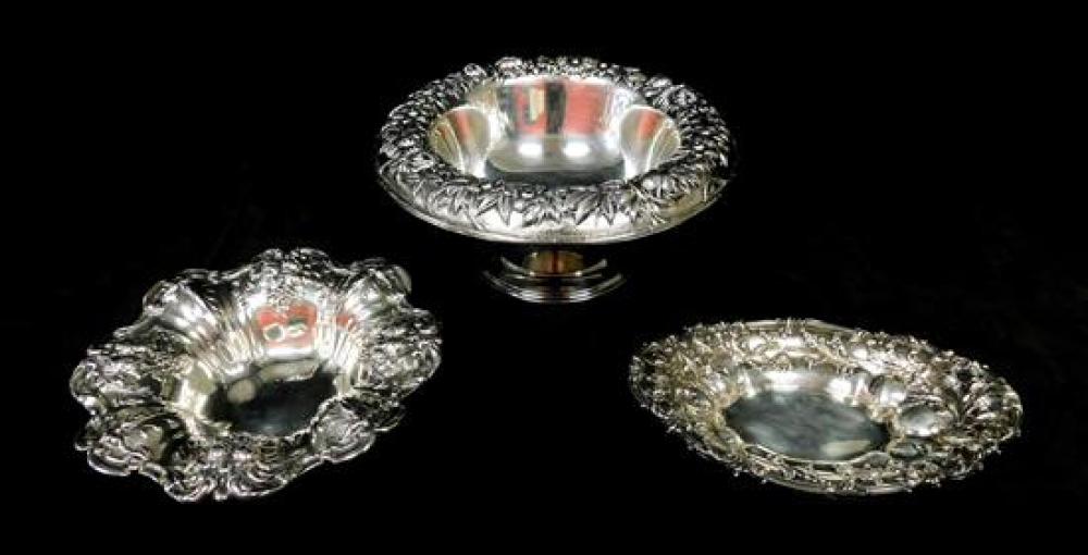 Appraisal: STERLING Three repousse dishes including S Kirk Son footed fruit