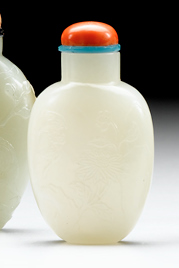 Appraisal: Good Chinese carved white jade snuff bottle th century Of