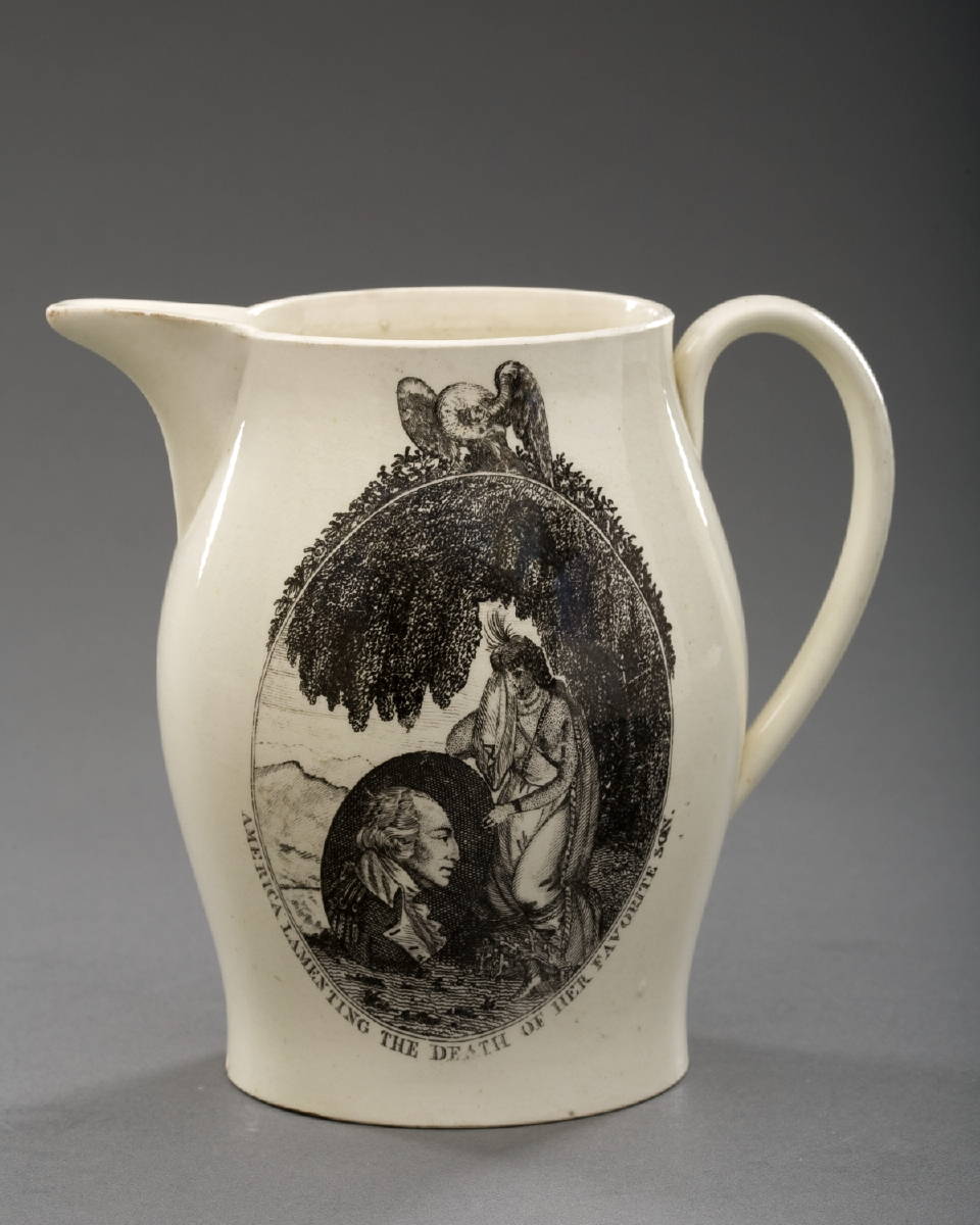 Appraisal: WASHINGTON' AND 'AMERICAN SHIP ' RARE ENGLISH CREAMWARE BLACK TRANSFER-PRINTED